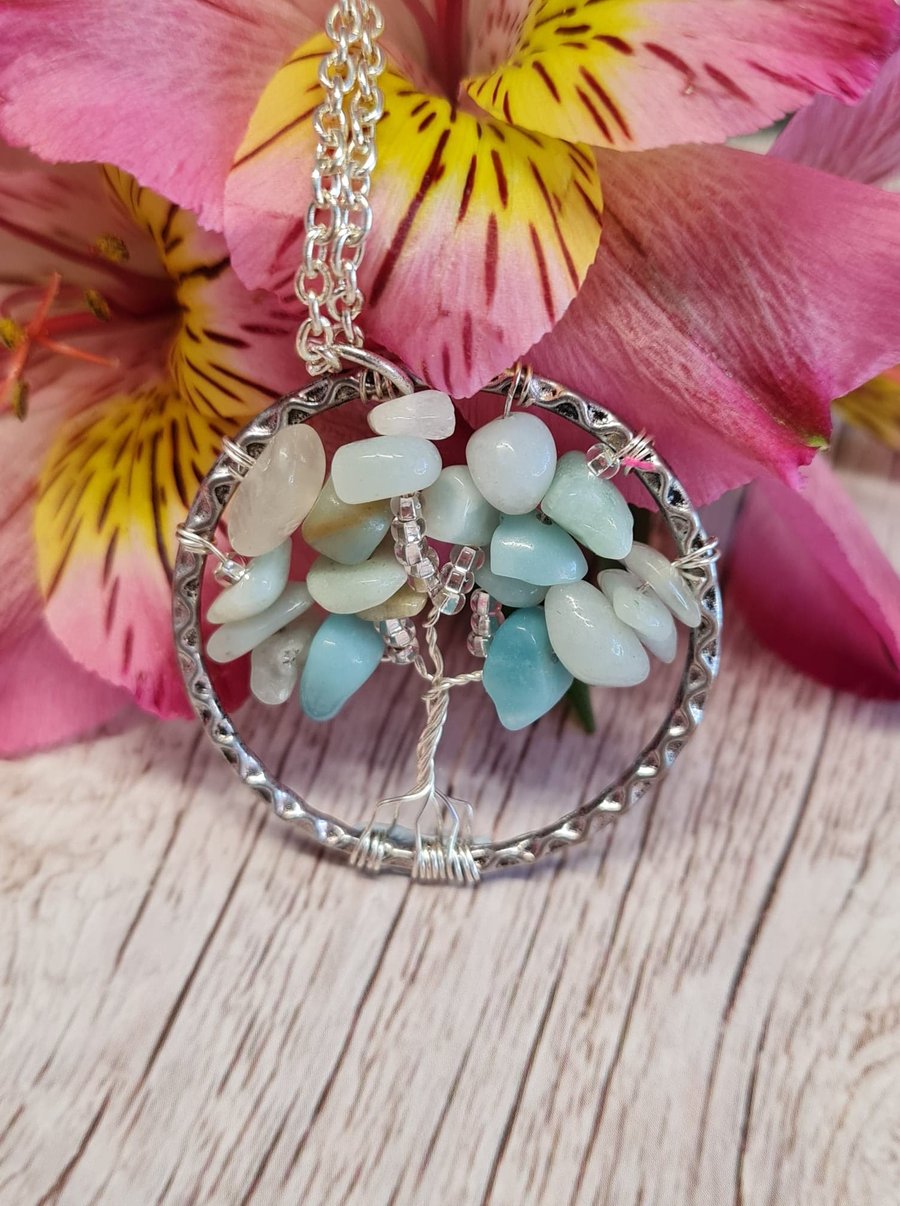 Amazonite Tree of Life Pendant Necklace