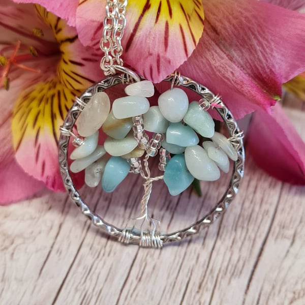 Amazonite Tree of Life Pendant Necklace
