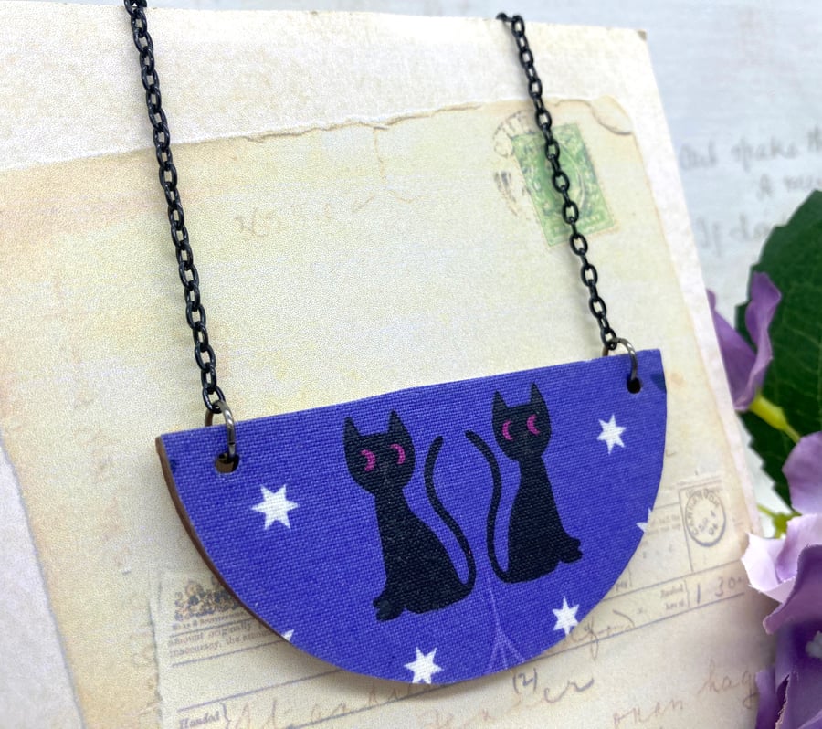 Perfectly Imperfect - Black cats purple statement necklace 