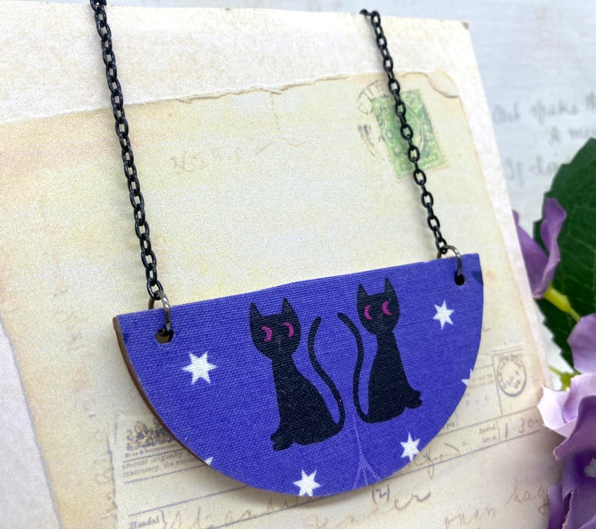 Perfectly Imperfect - Black cats purple statement necklace 