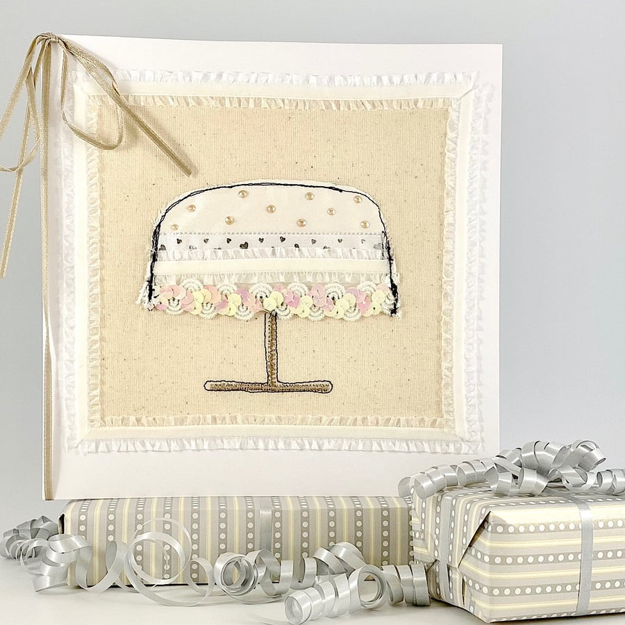 Wedding cake card - luxury embroidery textile card