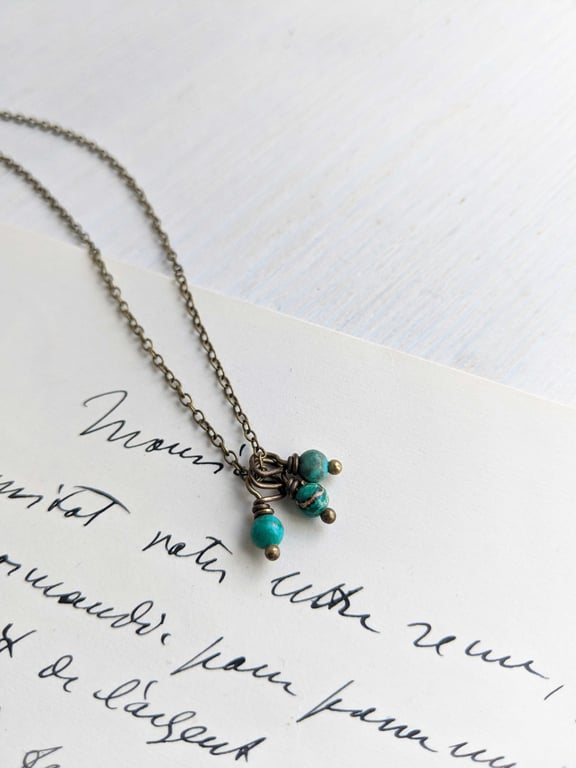 Green Turquoise Gemstone Cluster necklace - African turquoise natural stones