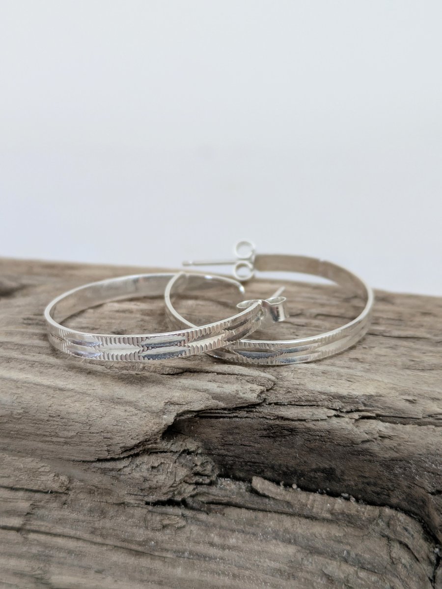 Recycled sterling silver hoops earrings 
