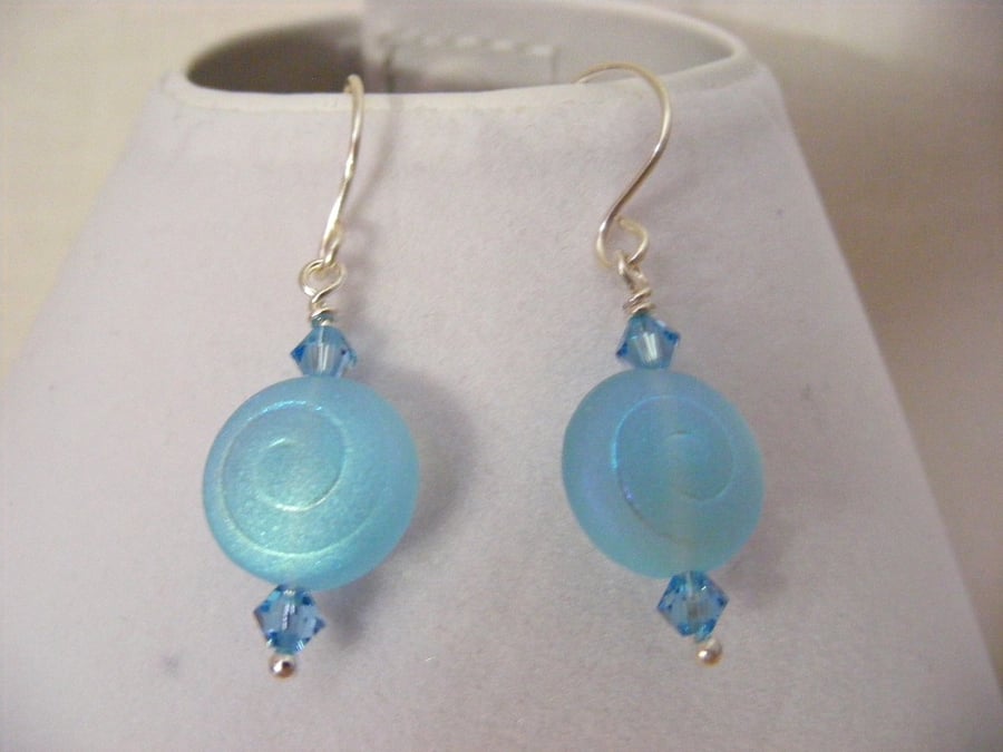 Aquamarine Glass Ammonite Earrings