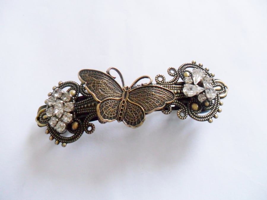 Midnight Drama Art Deco Style Butterfly Slide Barrette Diamante
