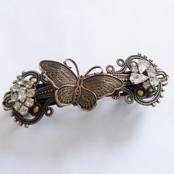 Midnight Drama Art Deco Style Butterfly Slide Barrette Diamante