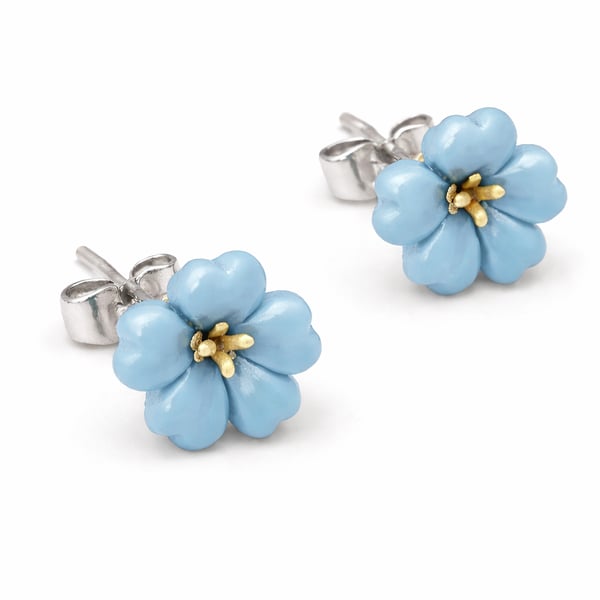 Clay Flower Stud Earrings – Green, Orange or Blue - Sterling Silver