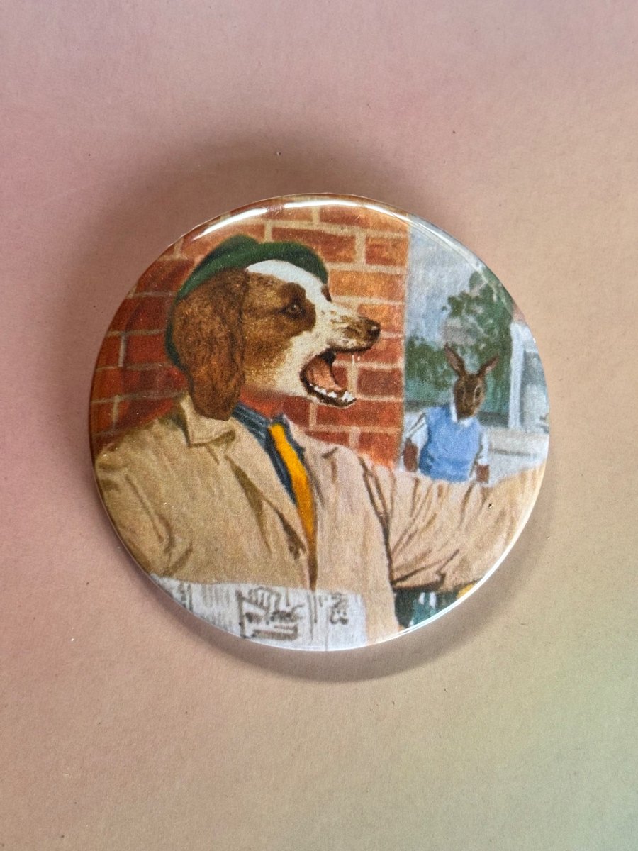 Mellifera Dynasty pin badge - Ladybird hybrids - newspaper selling dog