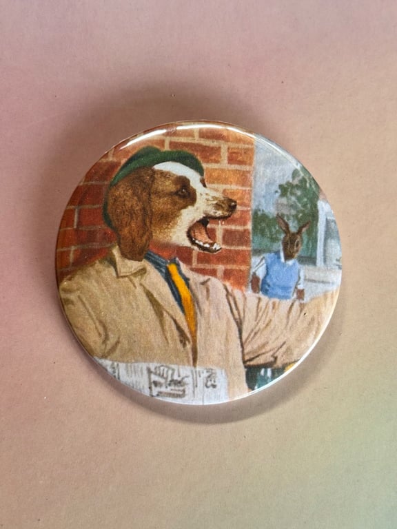 Mellifera Dynasty pin badge - Ladybird hybrids - newspaper selling dog