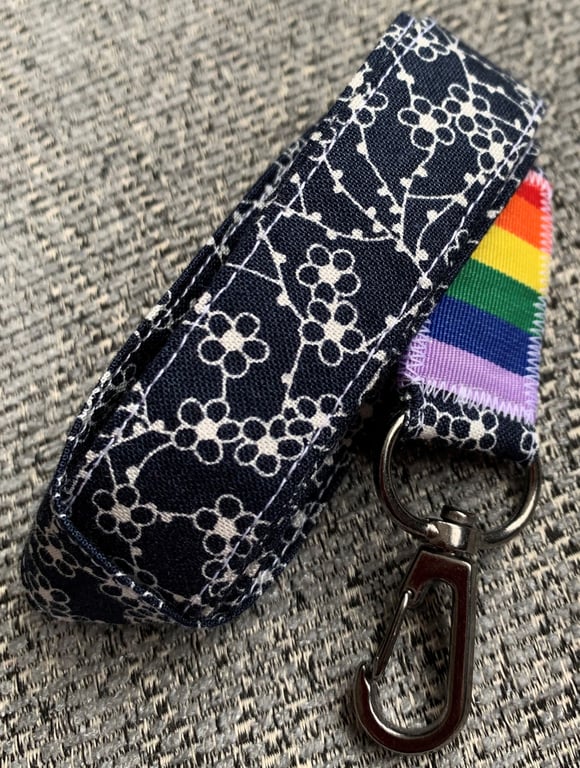 Bluewhite flowers 100% Cotton Lanyard with lobster clip and ribbon