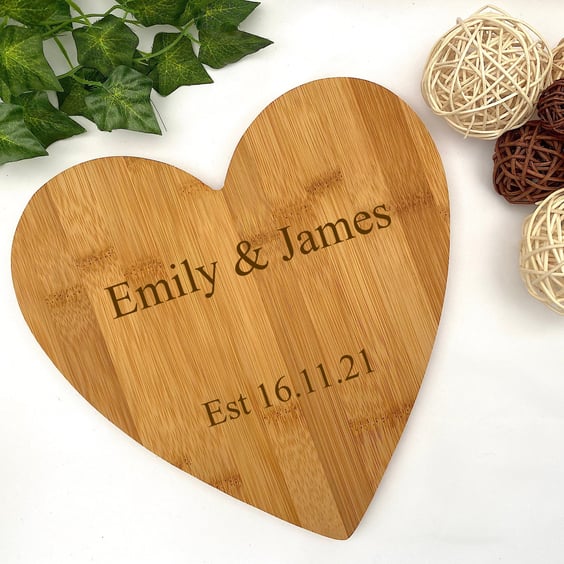 Personalised Heart Cheese Board, Bamboo, Wedding Gift, New Home