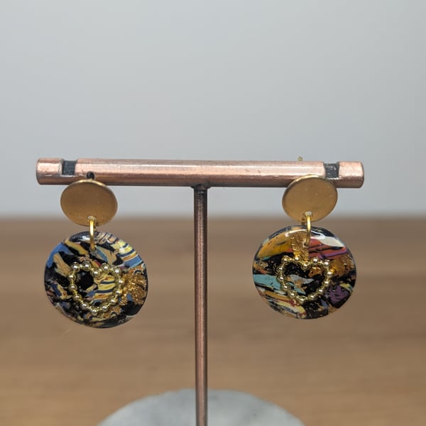 Summer bloom heart circle earrings 