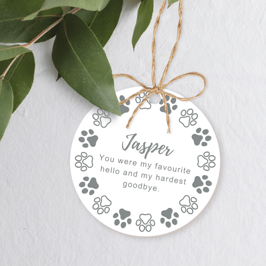 Favourite Hello - Paw Border: Personalised Pet Loss Gift Memorial Hanging Sign