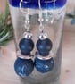 Navy Blue & Silver Dangly Earrings