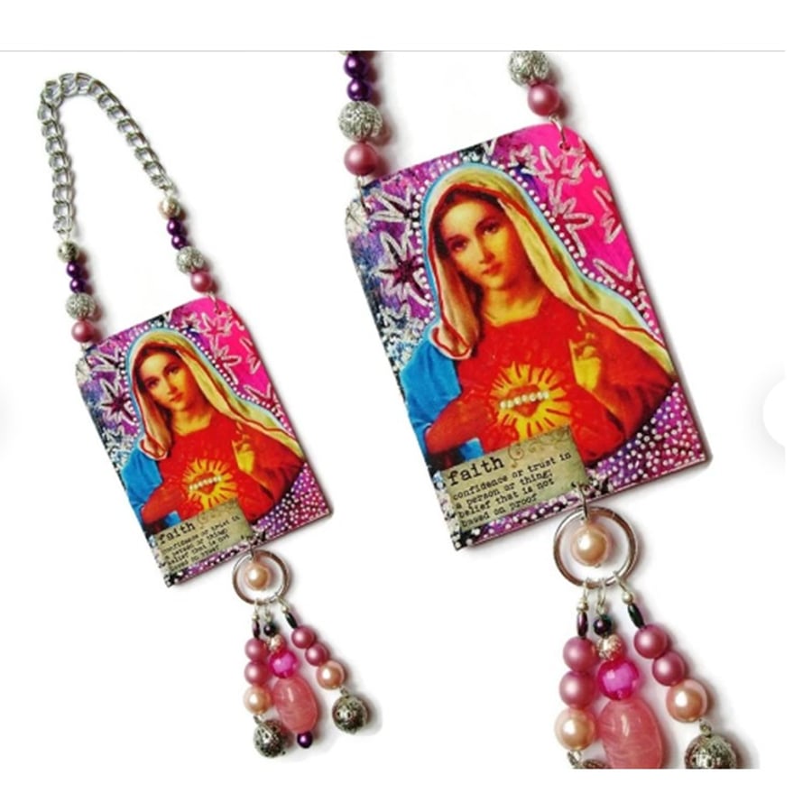 Virgin Mary Beaded Ornament Artwork Sacred Heart Inspirational Faith Art