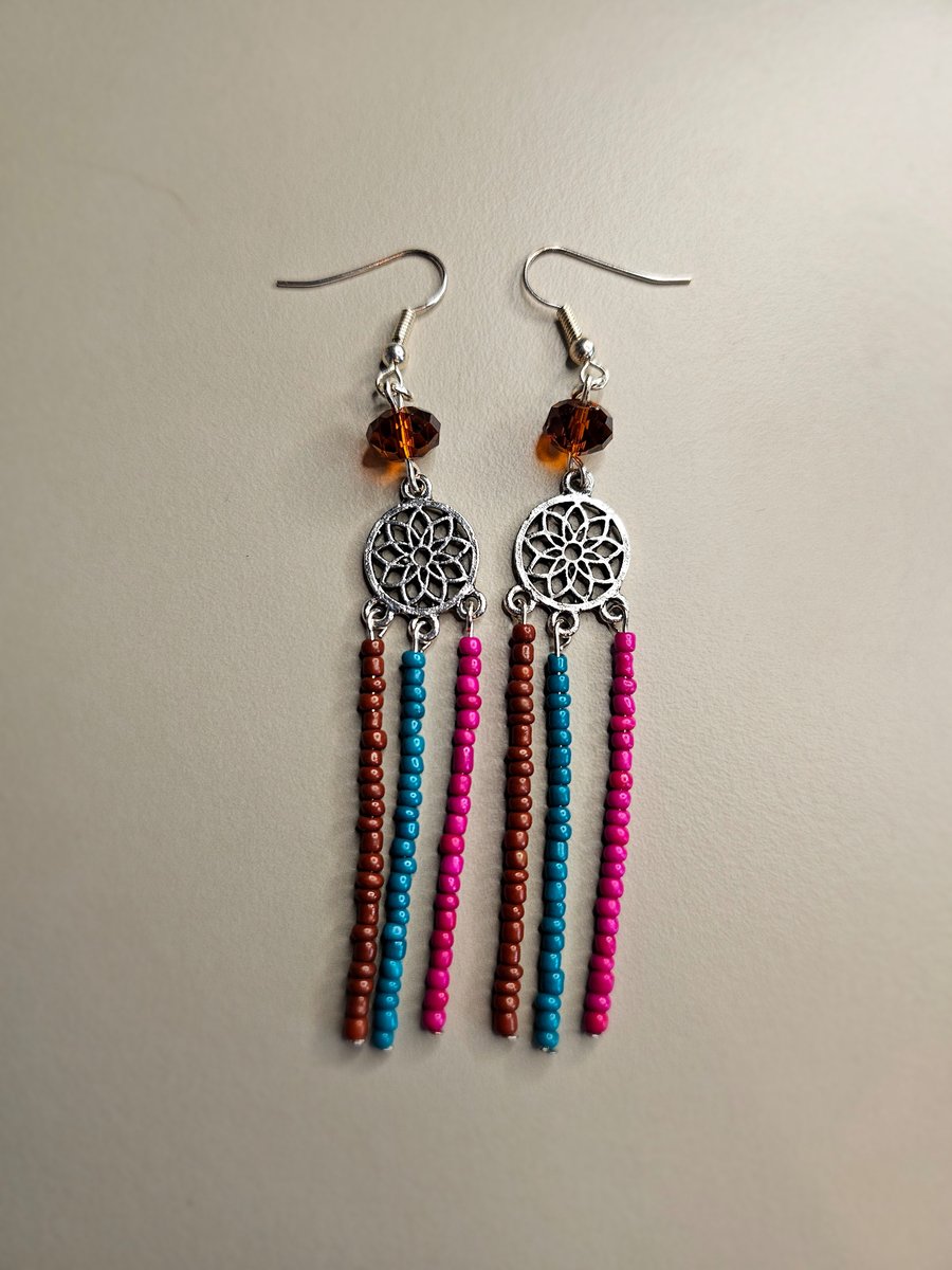 Beaded Dreamcatcher Dangle Earrings