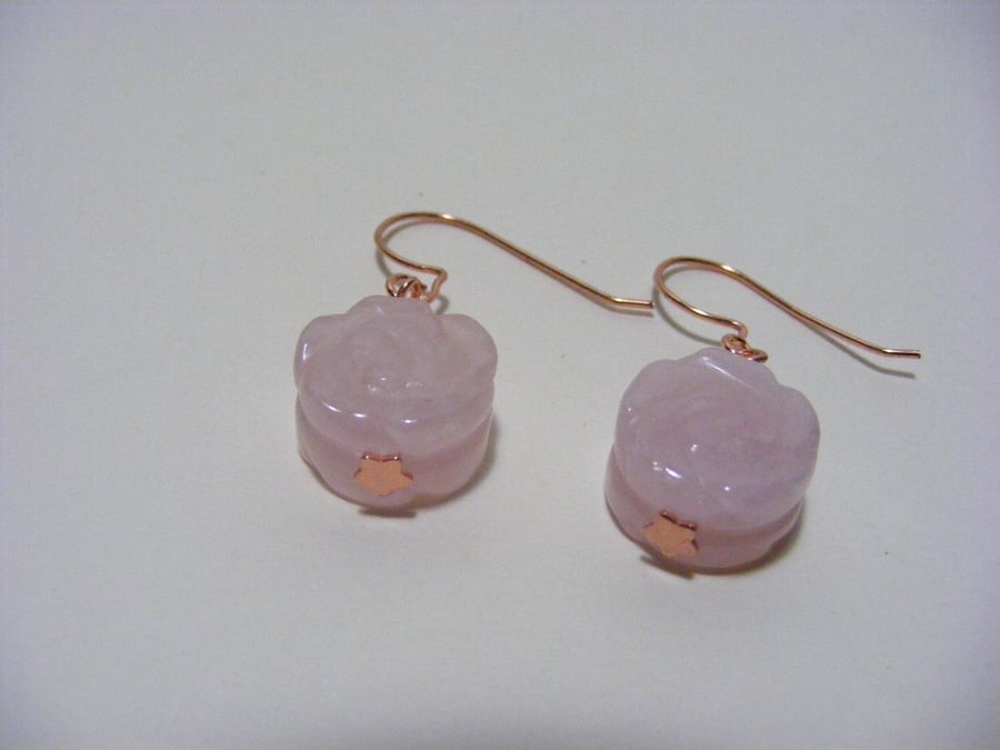 Rose Quartz Carved Flower Gemstone Earrings