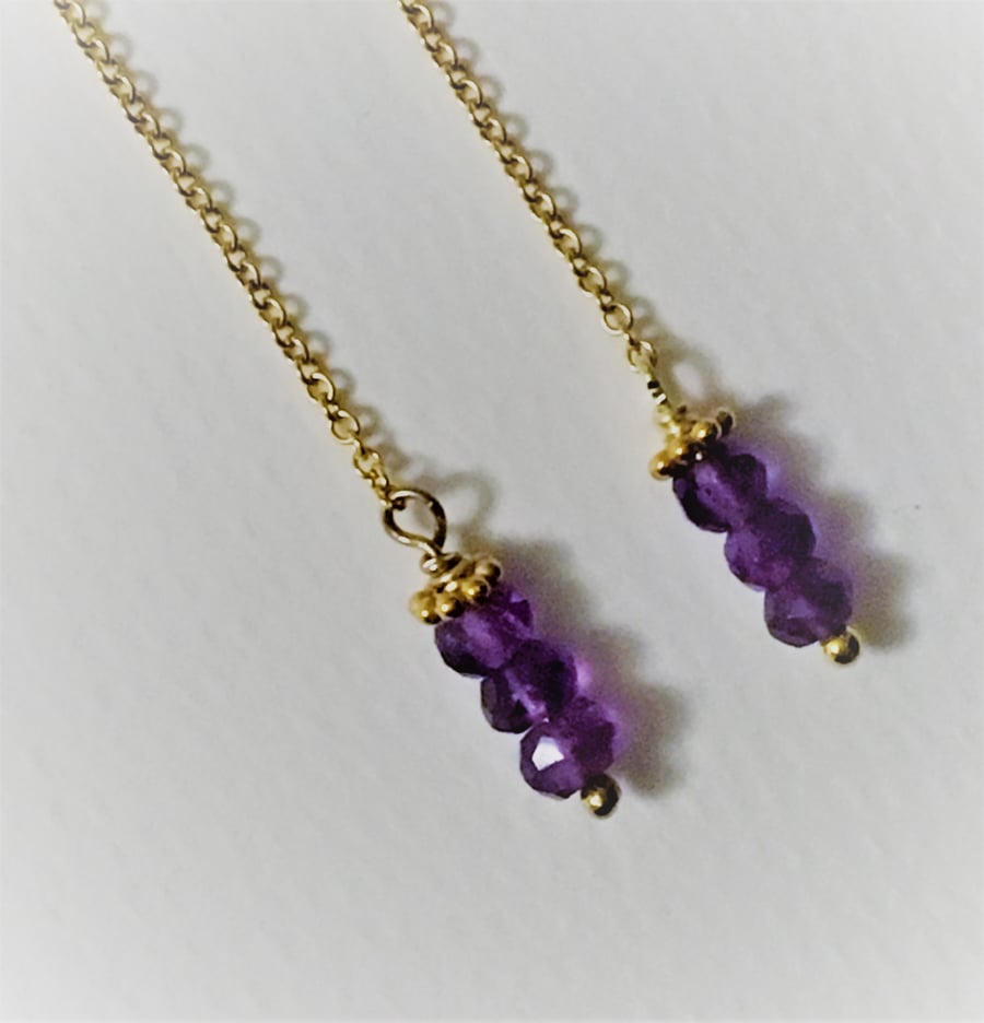 Extra long Amethyst and 14ct Goldfill earrings