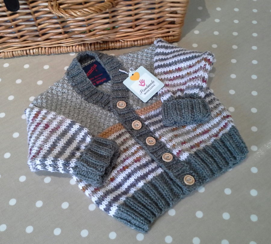 Luxury Baby Boys Hand Knitted Cardigan with Merino Wool 9 - 18 months size