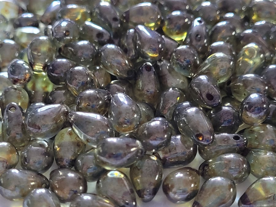 80g Green Luster Czech Glass Drop Beads 9mm