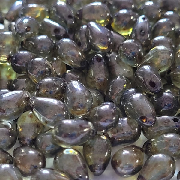 80g Green Luster Czech Glass Drop Beads 9mm