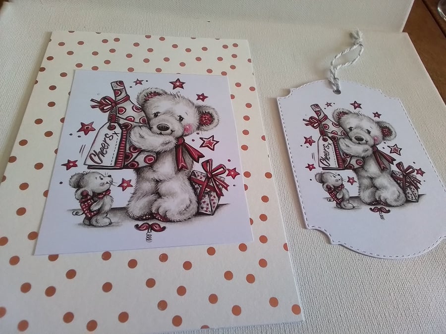 Card and gift tag. Cheers. Birthday card. Celebration. Ref 445