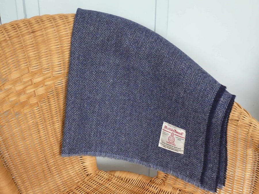 Harris Tweed Lap Blanket , Demin Blue Herringbone