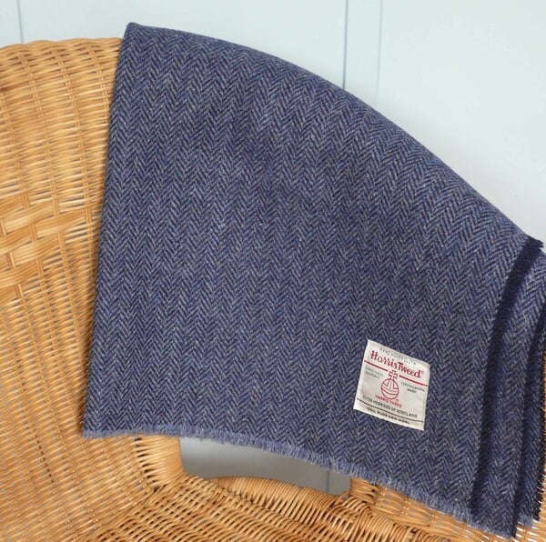 Harris Tweed Lap Blanket , Demin Blue Herringbone
