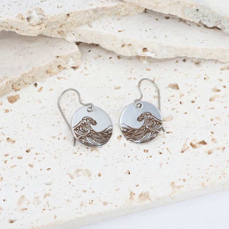 Sea wave dangle earrings - Hypoallergenic titanium ear wires 