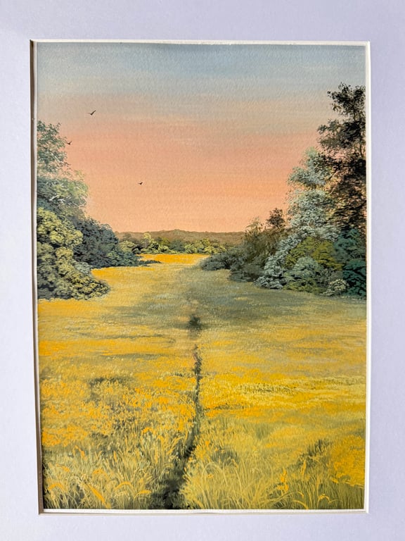 Original Gouache “Golden Fields” Painting 