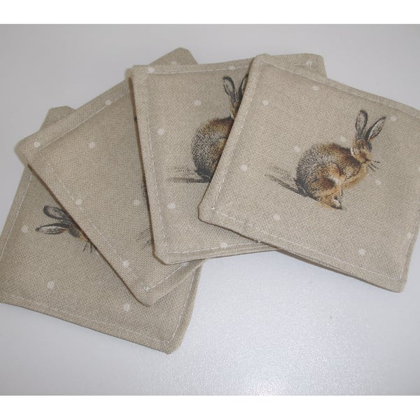 Set of 4 x Hare Coasters Cotton Fabric