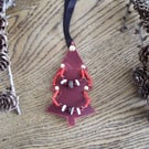 Unique Beaded Christmas Tree Ornament Decoration Burgundy Leather Vintage Beads