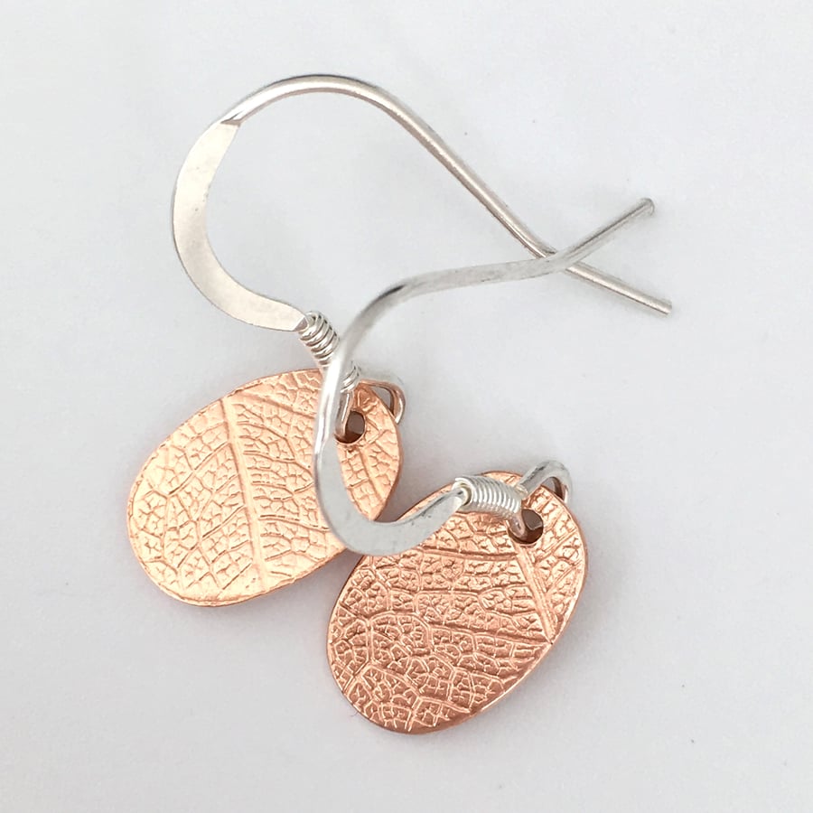 Copper & Silver Drop earrings - Oval silver copper earrings . Hook Earrings.