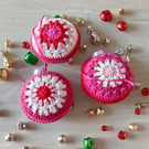 Crochet Christmas Baubles Set of 3 - Shades of Pink - Tree Decorations