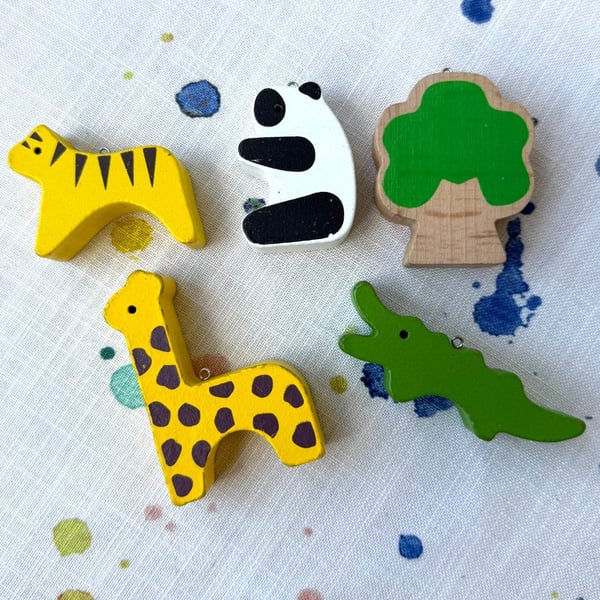 Upcycled Wooden Animal and Tree Ornament Set - Old Stock - Super Seconds