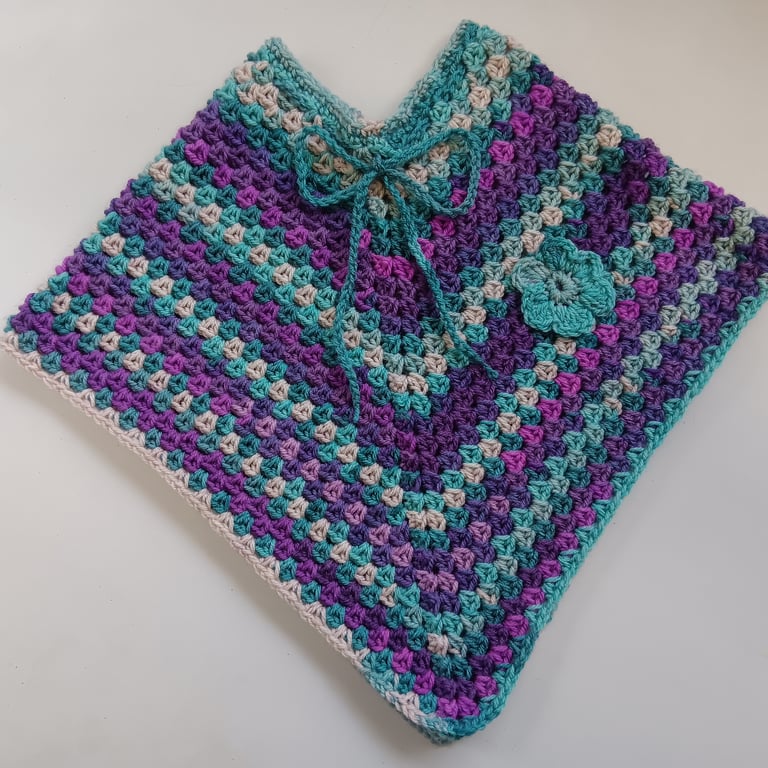 Crochet Child's Poncho (Turquoise Blush) - adorable outerwear!