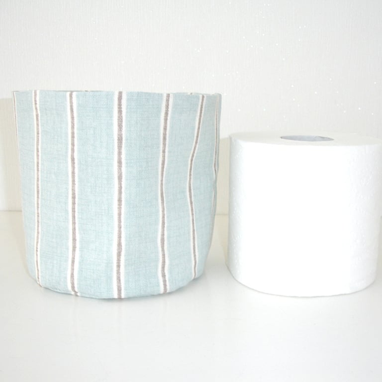 Toilet Roll Holder Loo Storage Basket Bathroom Kitchen Duck Egg Stripes Tidy
