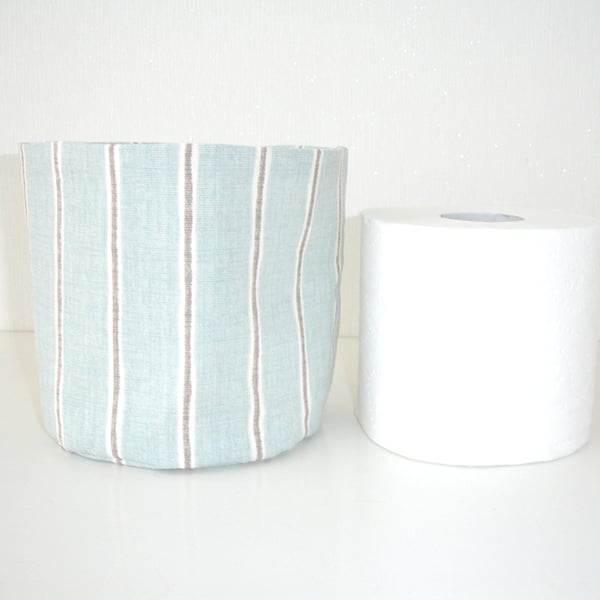 Toilet Roll Holder Loo Storage Basket Bathroom Kitchen Duck Egg Stripes Tidy