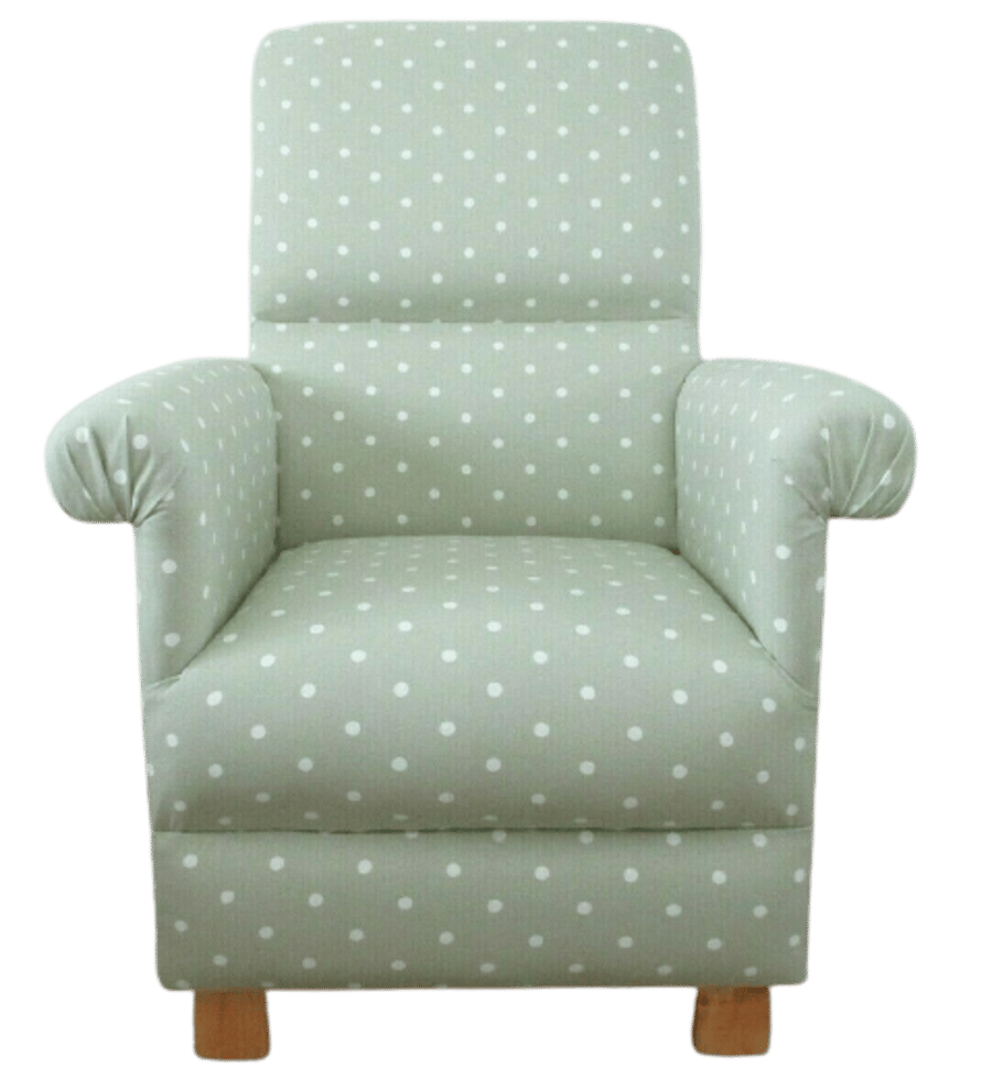 Clarke Sage Green Dotty Spot Fabric Adult Chair Armchair Accent Spotty White