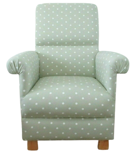 Clarke Sage Green Dotty Spot Fabric Adult Chair Armchair Accent Spotty White