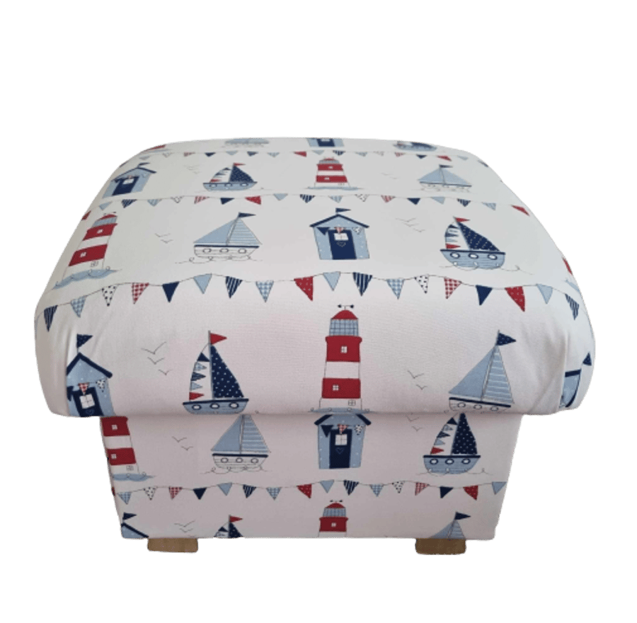 Storage Footstool Fryetts Maritime Boats Fabric Ships Nautical Blue Yachts Coast