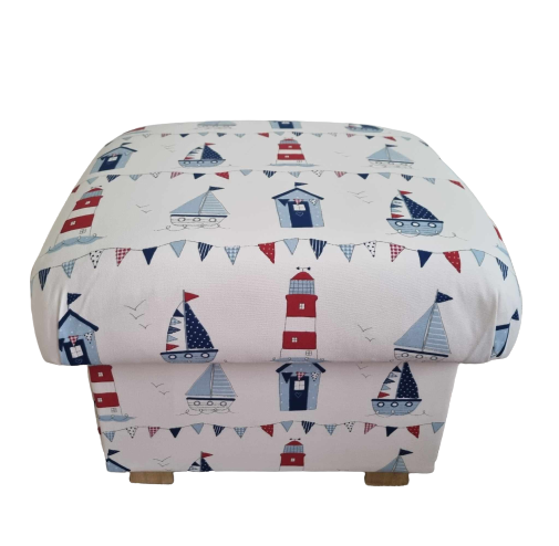 Storage Footstool Fryetts Maritime Boats Fabric Ships Nautical Blue Yachts Coast