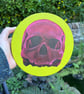 Acrylic original gothic graphic artwork pink human skull painting lime green  - Image 3