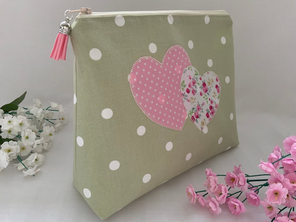 Toiletry Bag, Large Cosmetic Bag, Make Up Bag, Travel Bag, Cosmetic Purse, Heart
