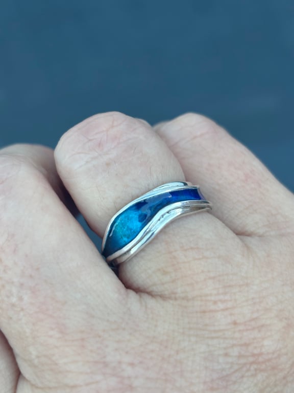 Enamel Ring, sea ring, ocean ring, gift for her, enamel jewellery, ocean, 