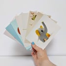 Pack of 8, cute animal postcards