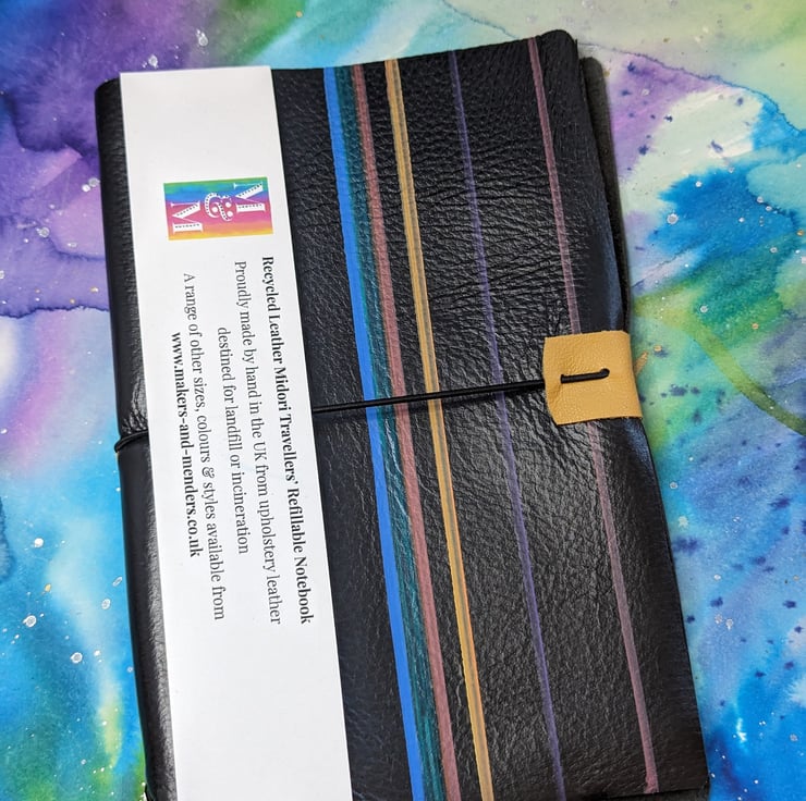 Black Recycled Leather Midori Refillable Notebo... - Folksy