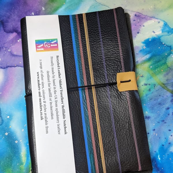 Black Recycled Leather Midori Refillable Notebo... Folksy
