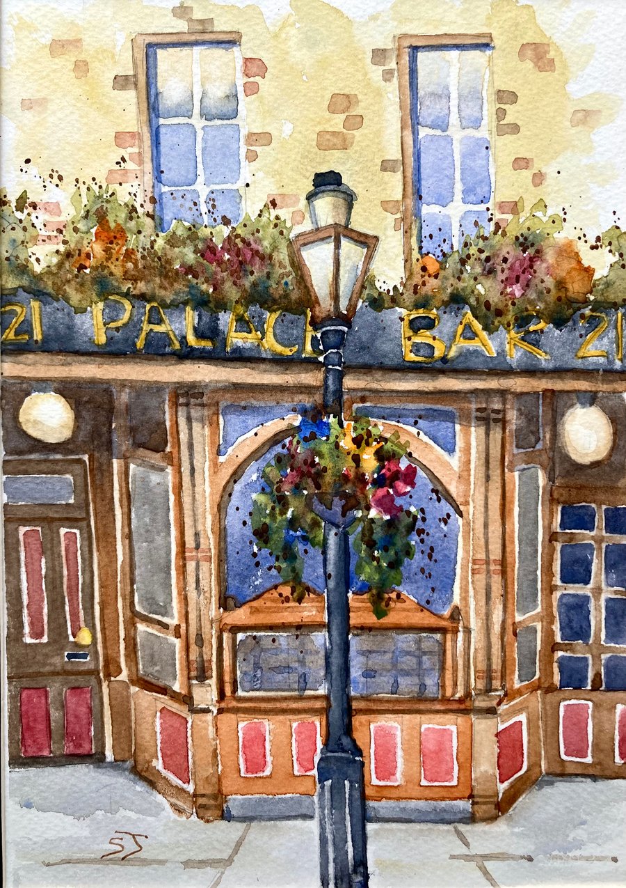 Original watercolour painting of The Palace Bar Dublin Ireland
