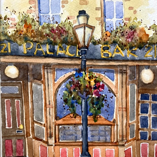 Original watercolour painting of The Palace Bar Dublin Ireland